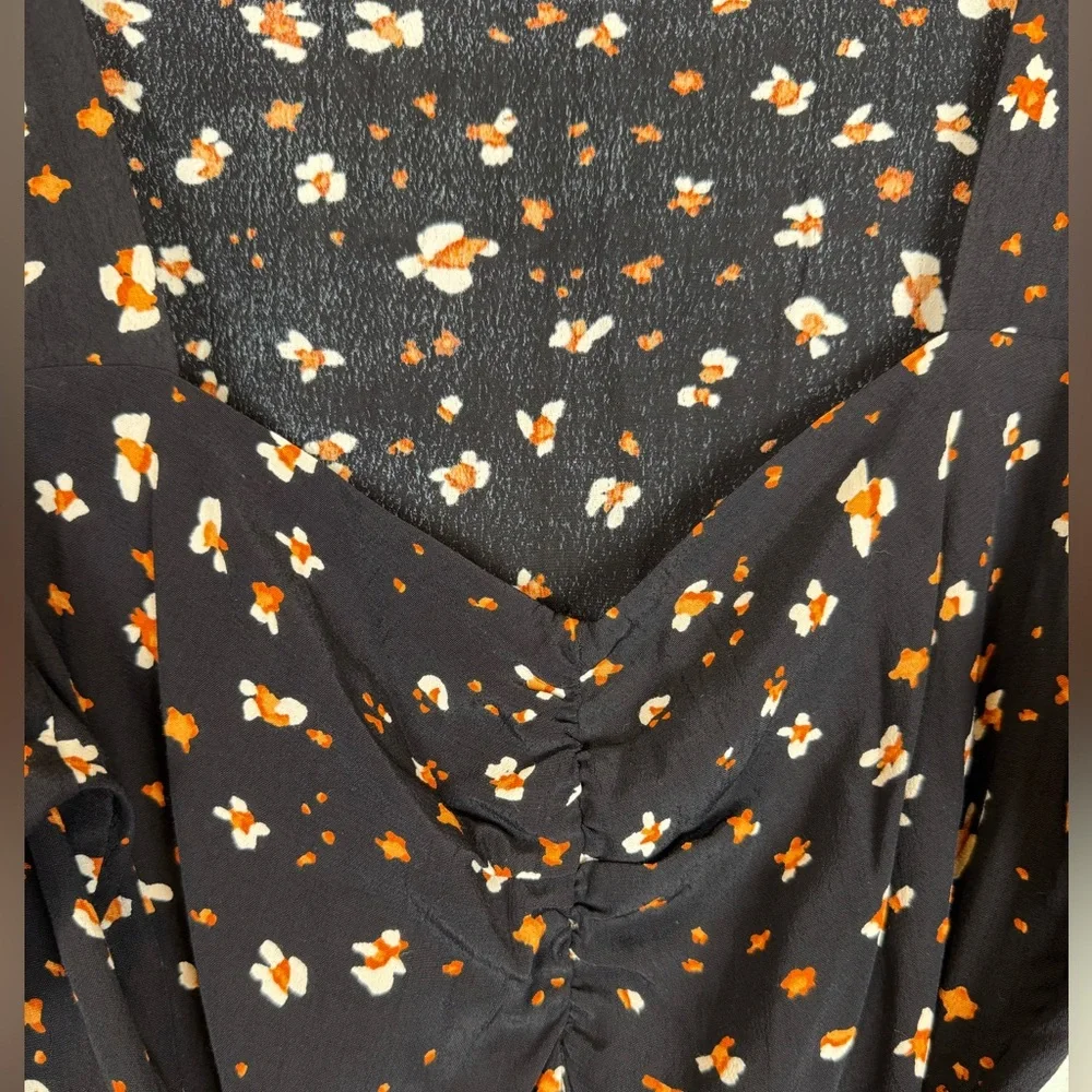 Sanctuary Size 8 Black Floral Sweetheart Puff Sleeve Tie Waist Midi Dress - Picture 2 of 6